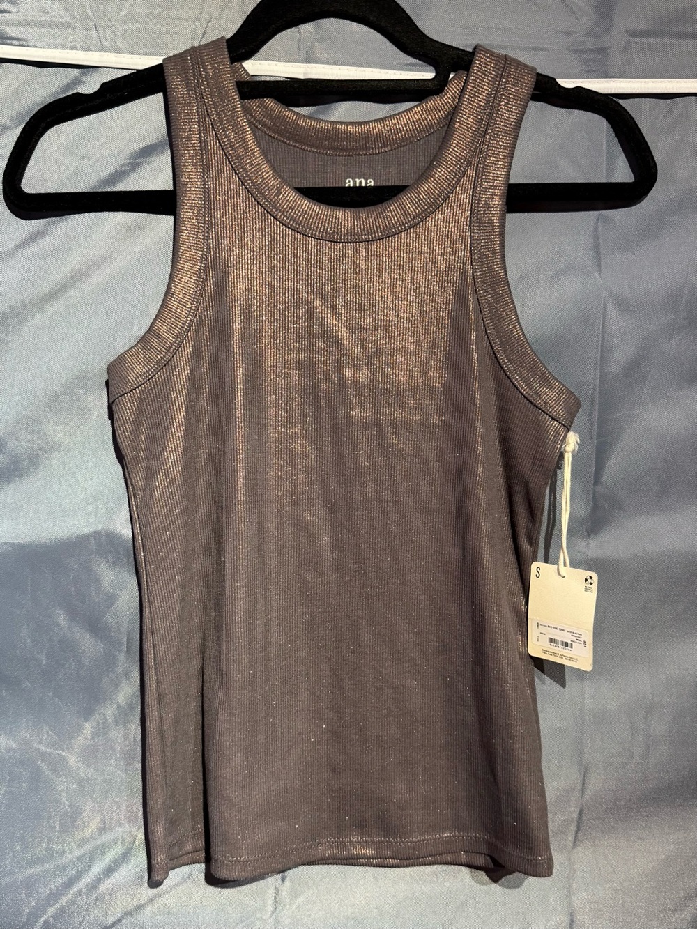 a.n.a Metallic Ribbed Tank Top - Winter Gray Sheen